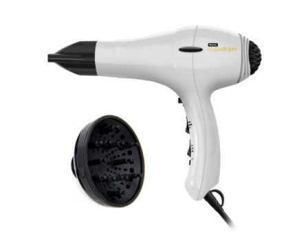 Wahl Supadryer Pearl White Ionic Hairdryer With Diffuser & Nozzle 1800W